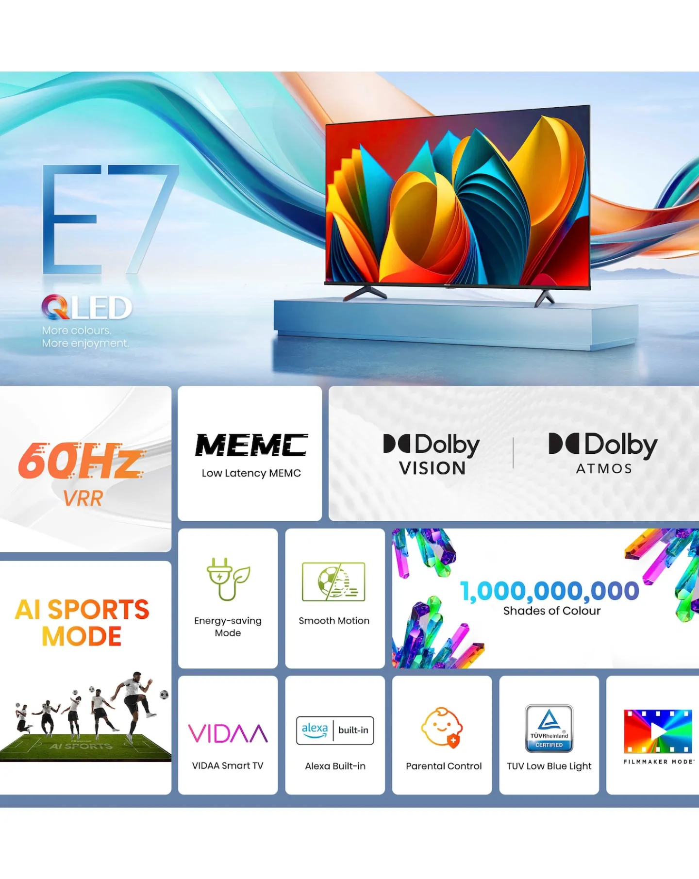 Hisense 43in 43E7NQTUK Smart 4K UHD HDR QLED TV with Amazon Alexa