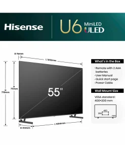 Hisense 55in 55U6NQTUK Smart 4K UHD HDR Mini-LED TV with Amazon Alexa