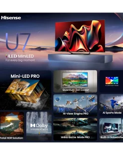 Hisense 65in 65U7NQTUK Smart 4K UHD HDR Mini-LED TV with Amazon Alexa