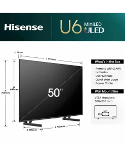 Hisense 50in 50U6NQTUK Smart 4K UHD HDR Mini-LED TV with Amazon Alexa