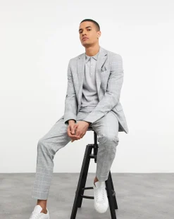 Elf|Jacamo Jasper Light Grey Check Suit Trouser