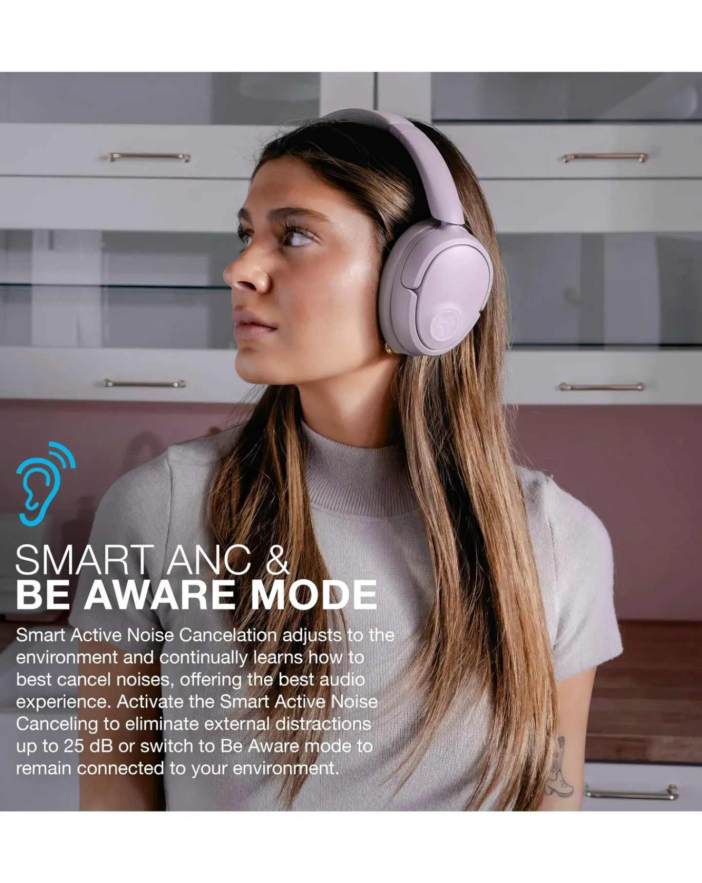 Jlab JBuds Lux Active Noise Cancelling Over-Ear Headphones - Mauve