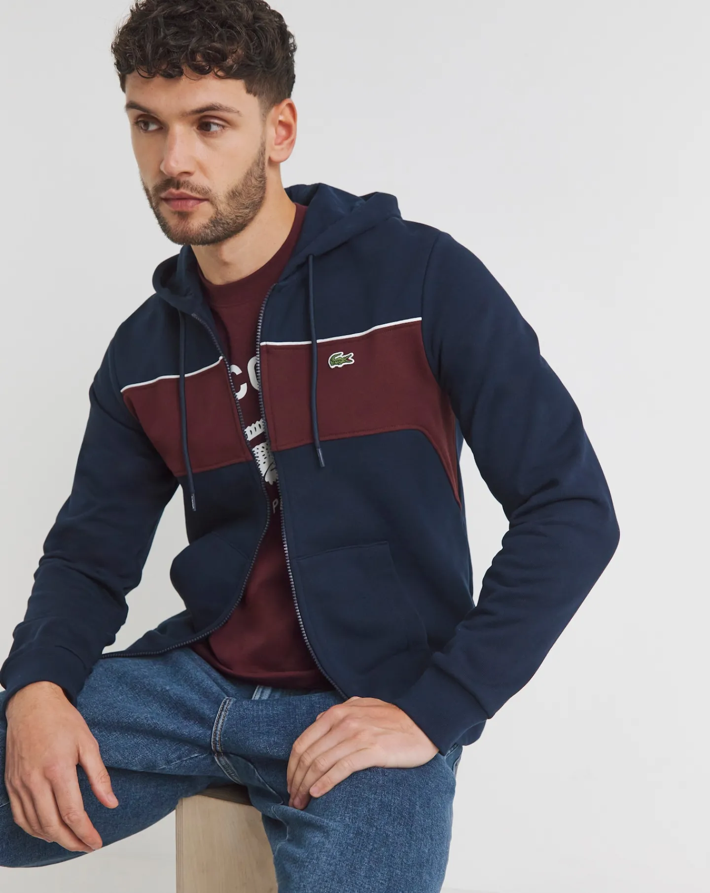 Lacoste Blue Full Zip Colourblock Hoodie