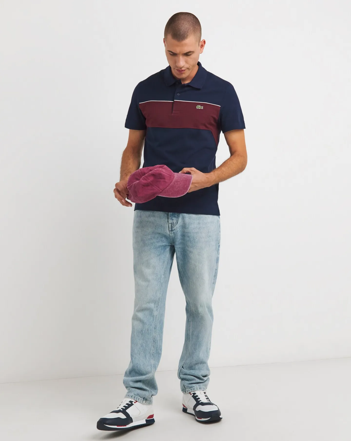 Lacoste Blue Short Sleeve Colourblock Polo