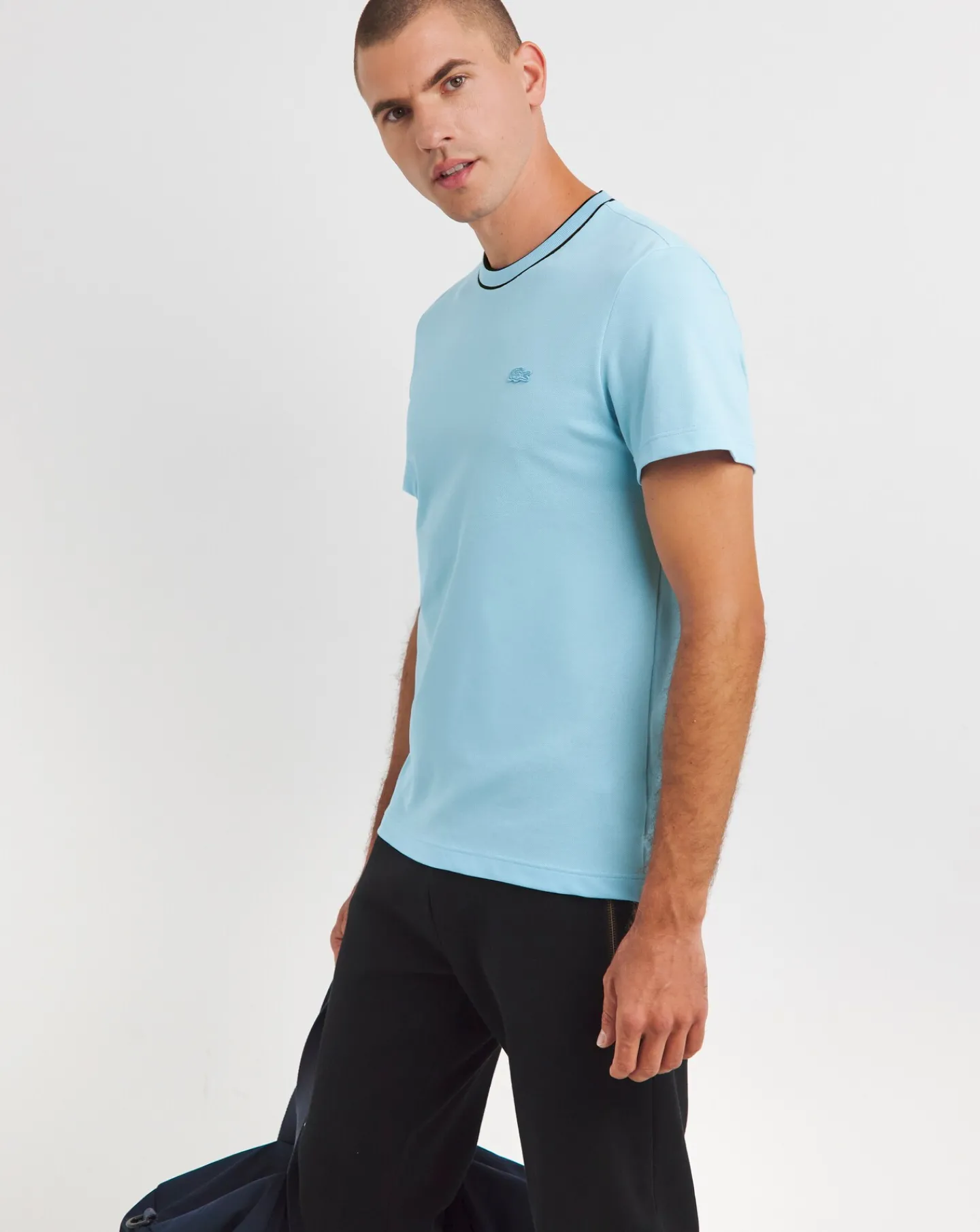 Lacoste Short Sleeve Pale Blue Contrast Piping T-Shirt