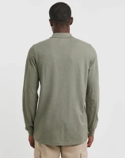 Jacamo Long Sleeve Marl Pique Polo Long