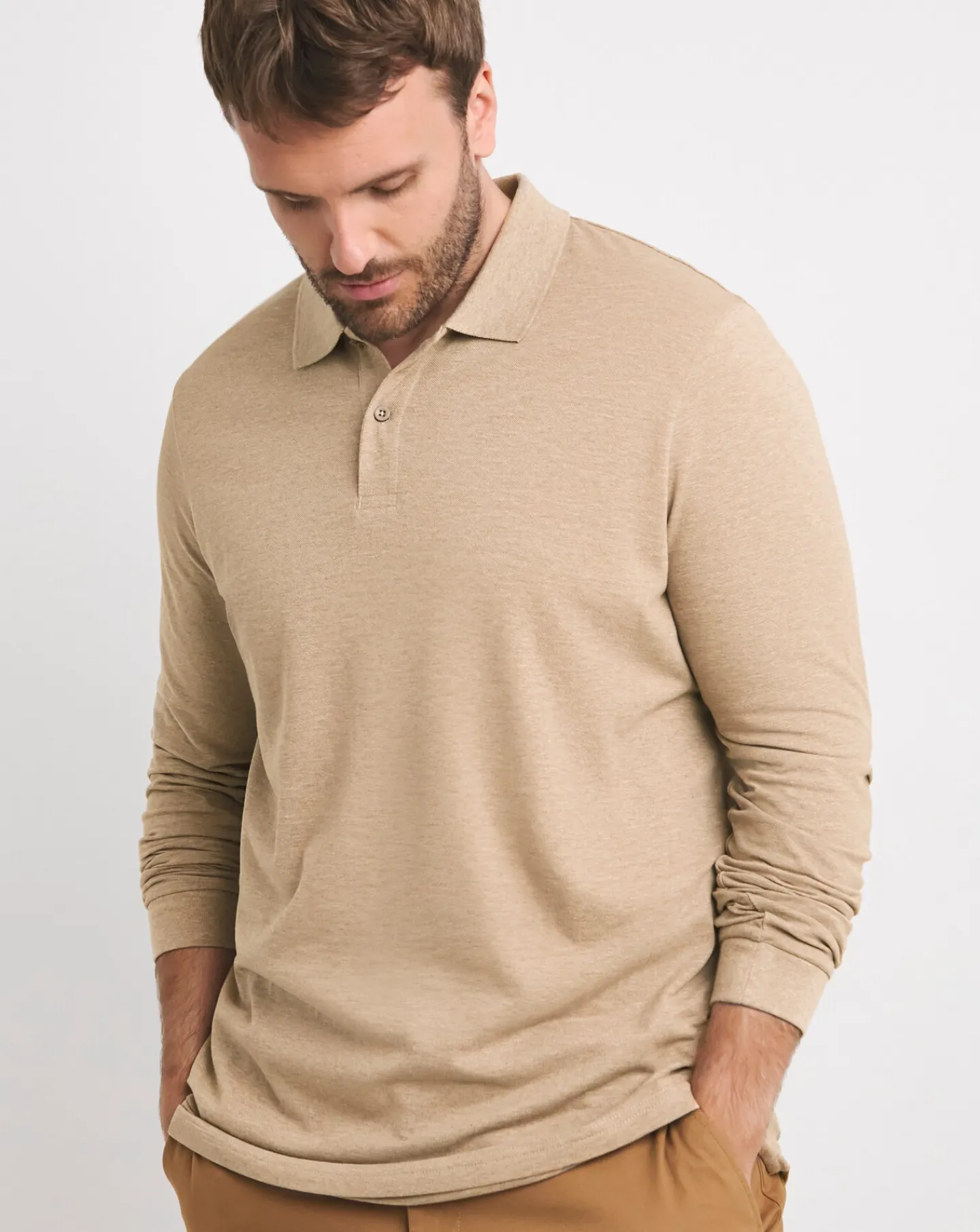 Jacamo Long Sleeve Marl Pique Polo Long