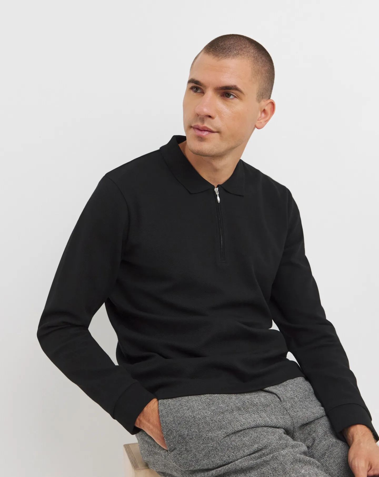 Jacamo Longsleeve Textured Jersey Polo