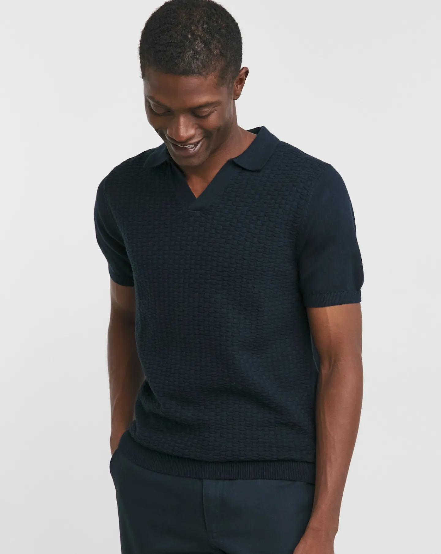 Jacamo Short Sleeve Textured Revere Knit Polo