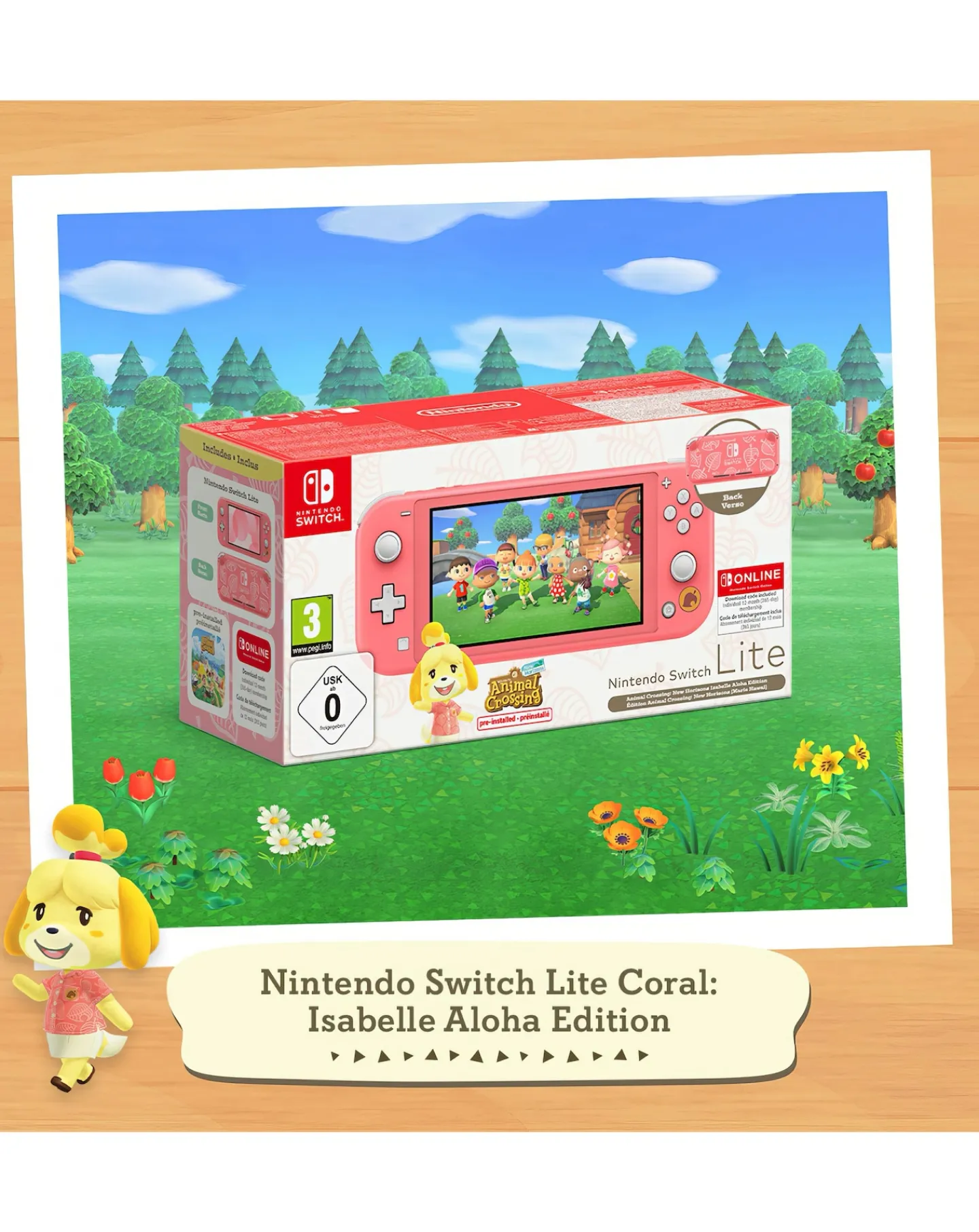 Nintendo Switch Lite Coral Isabelle Aloha Edition & 12 Months Switch Online