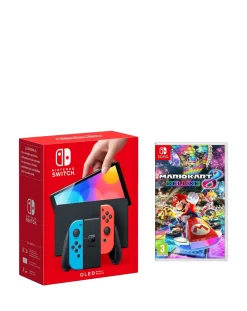 Nintendo Switch OLED Neon Blue & Red Console - Switch Mario Kart 8 Deluxe Bundle