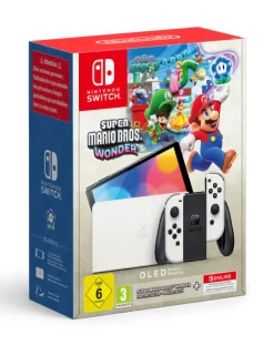 Nintendo Switch OLED White Mario Bros Wonder & 12 Months Switch Online Bundle