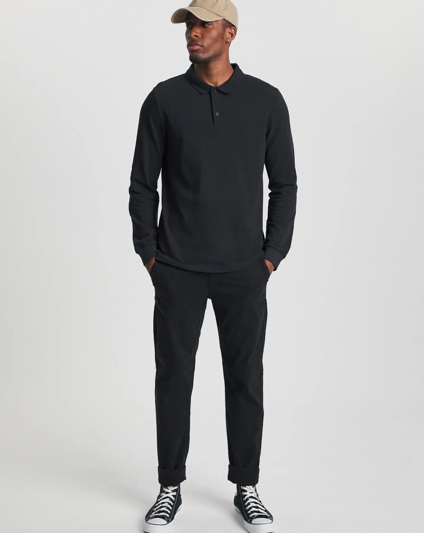 Jacamo Pure Cotton Long Sleeve Pique Polo Long