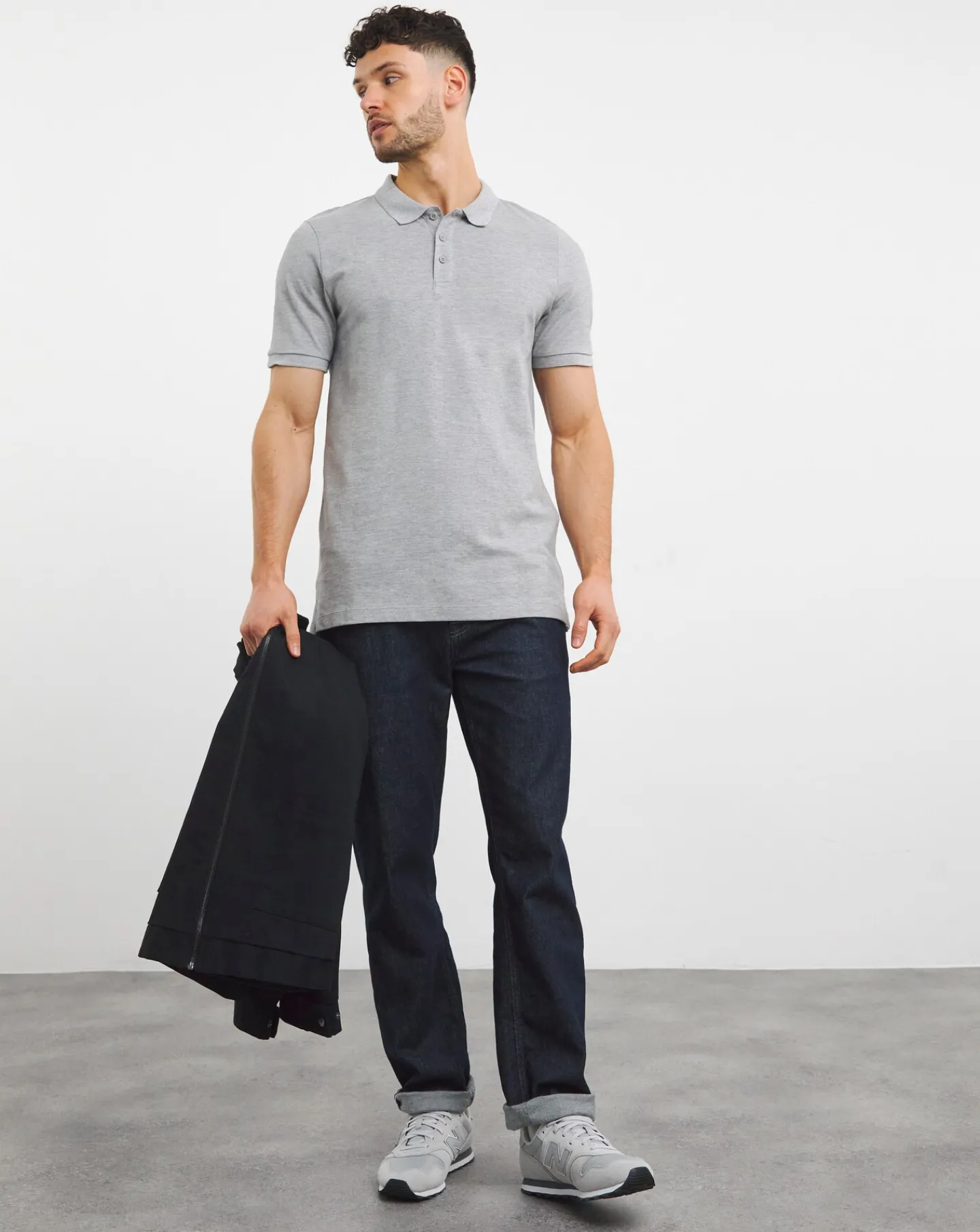 Jacamo Pure Cotton Marl Pique Polo Long