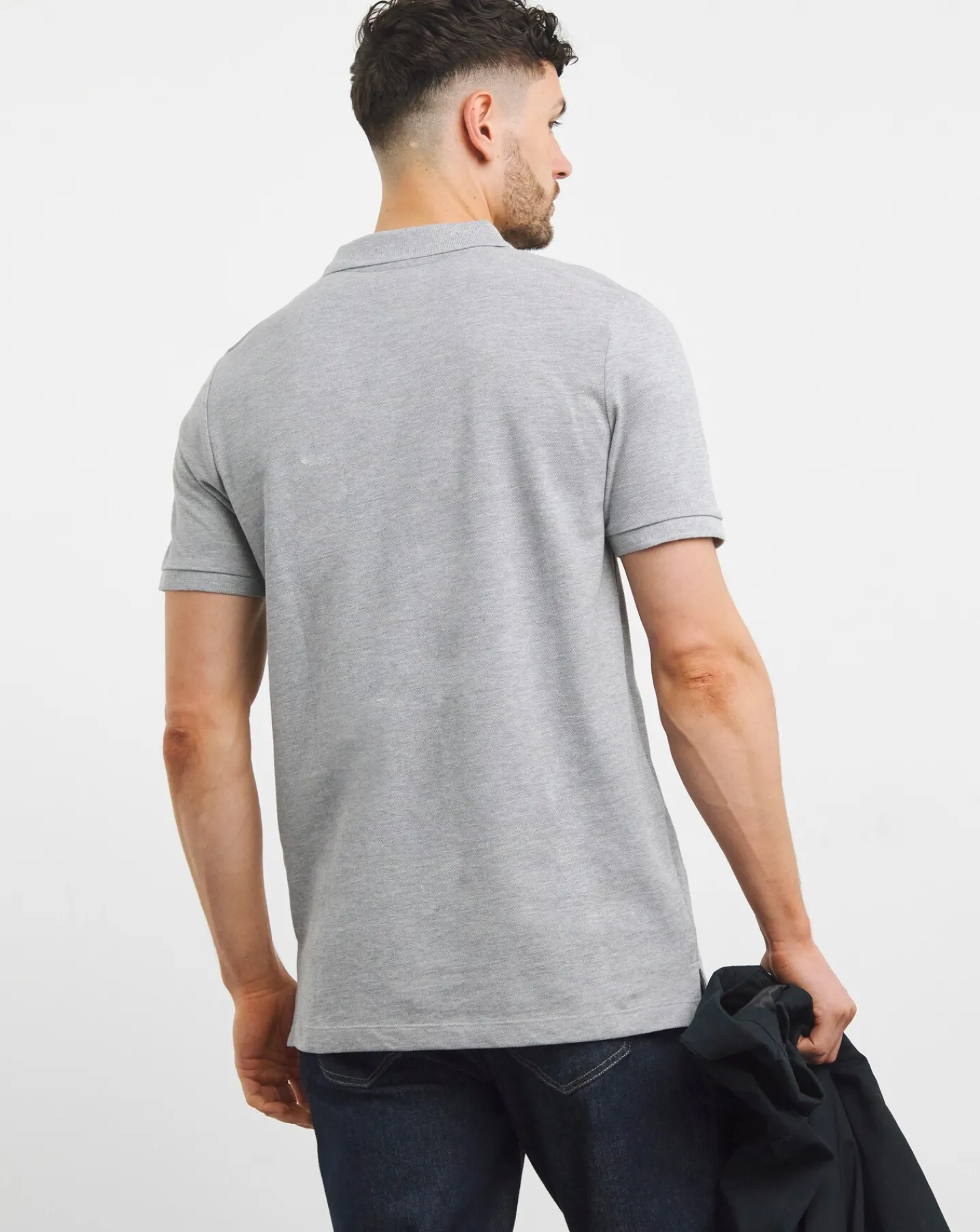 Jacamo Pure Cotton Marl Pique Polo Long