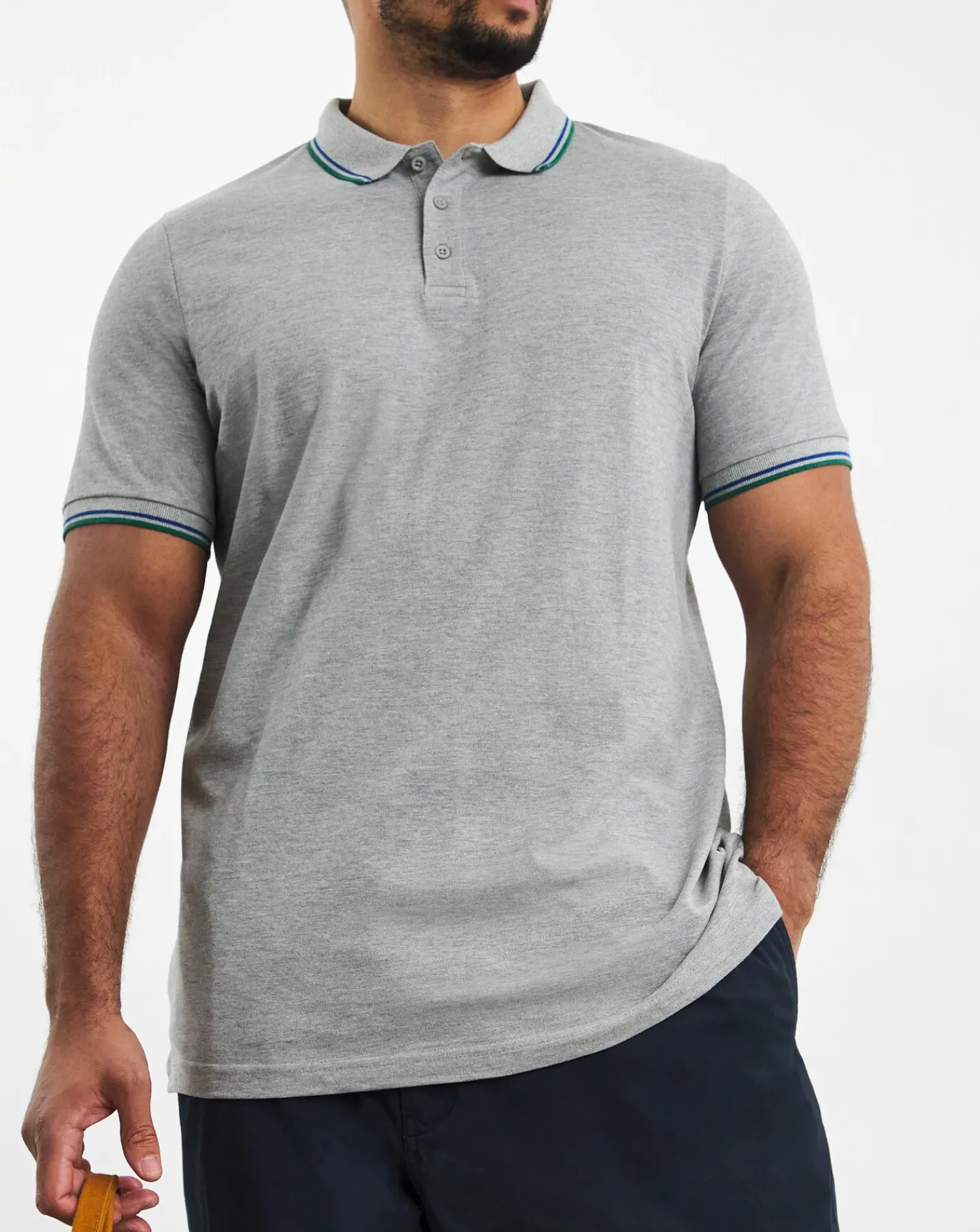 Jacamo Pure Cotton Pique Tipped Polo Long