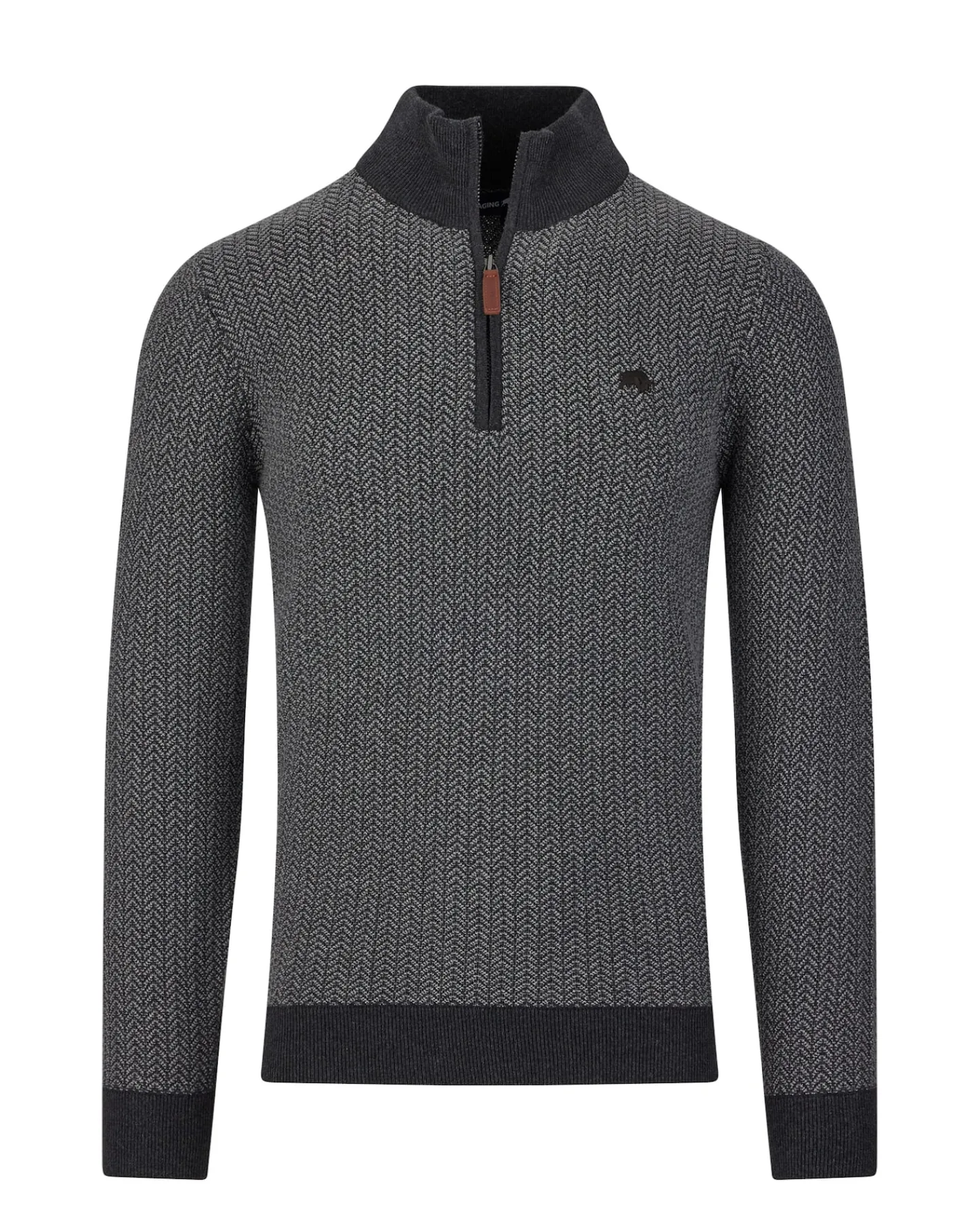 Raging Bull - Herringbone Texture Quarter Zip Knit - Grey Marl
