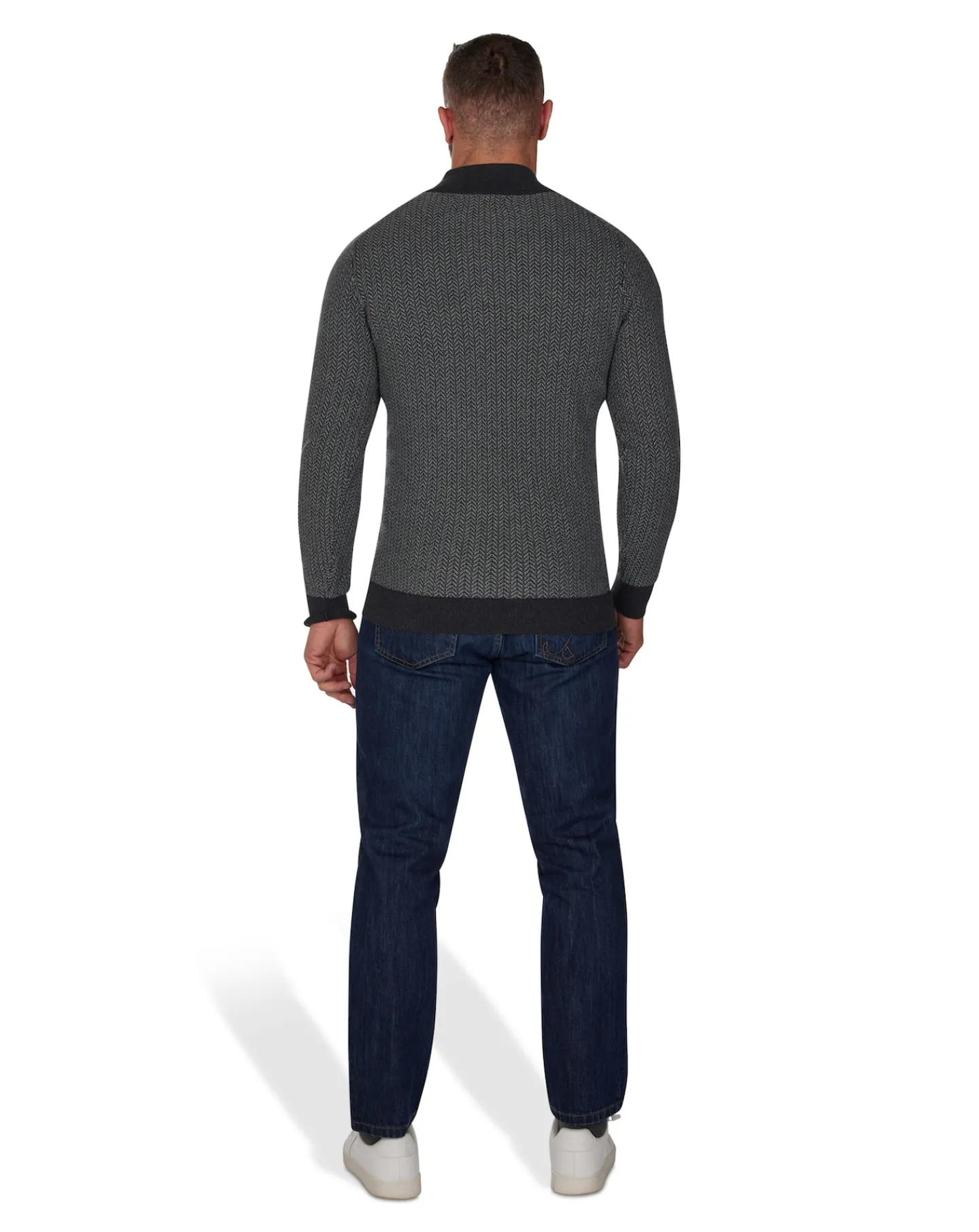 Raging Bull - Herringbone Texture Quarter Zip Knit - Grey Marl