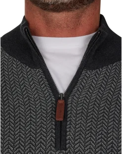 Raging Bull - Herringbone Texture Quarter Zip Knit - Grey Marl
