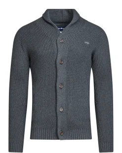 Raging Bull Button Up Shawl Cardigan Dark Grey Marl