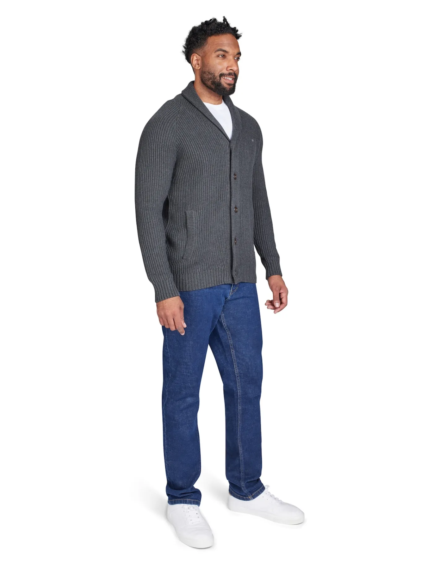 Raging Bull Button Up Shawl Cardigan Dark Grey Marl