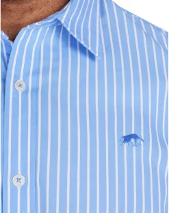 Raging Bull Long Sleeve Classic Stripe Shirt Mid Blue