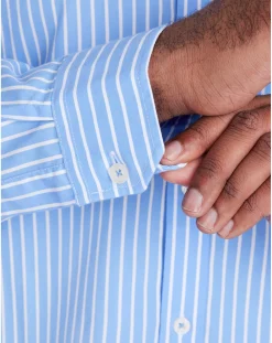 Raging Bull Long Sleeve Classic Stripe Shirt Mid Blue