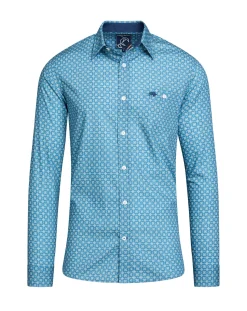 Raging Bull Long Sleeve Diamond Pattern Shirt Denim Blue