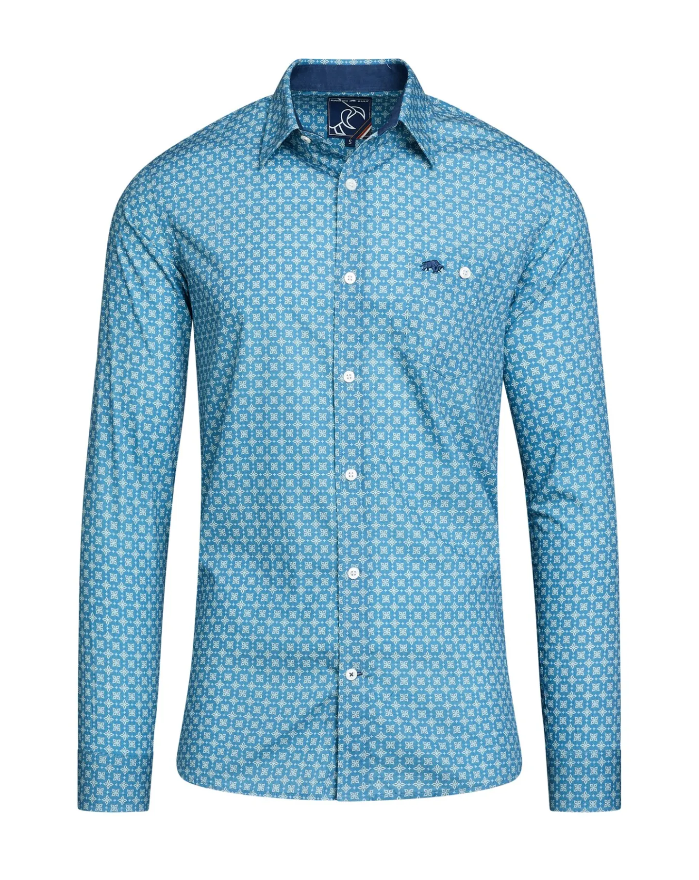Raging Bull Long Sleeve Diamond Pattern Shirt Denim Blue