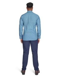 Raging Bull Long Sleeve Diamond Pattern Shirt Denim Blue