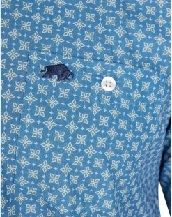 Raging Bull Long Sleeve Diamond Pattern Shirt Denim Blue