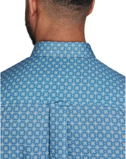 Raging Bull Long Sleeve Diamond Pattern Shirt Denim Blue