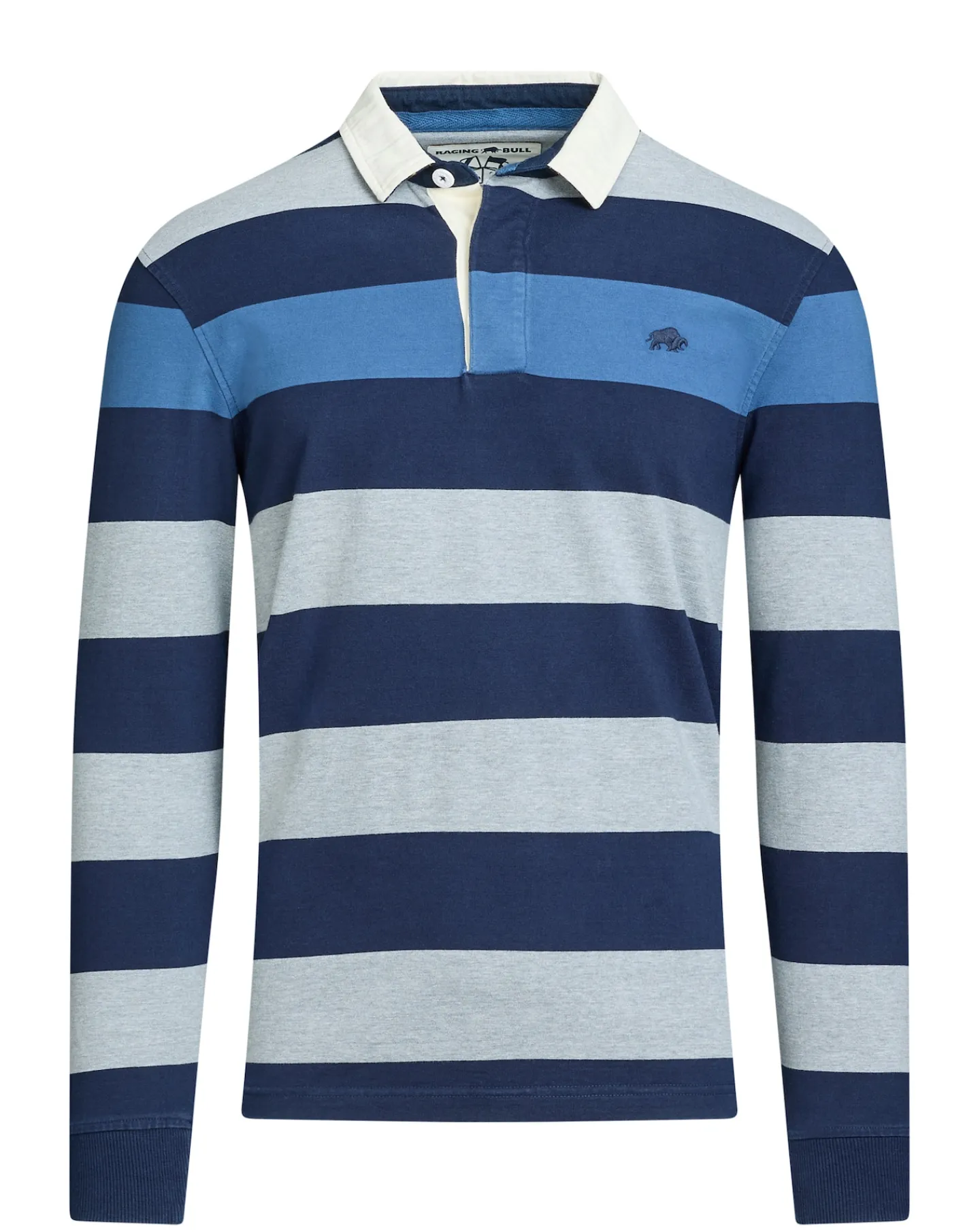 Raging Bull Long Sleeve Irregular Stripe Rugby Denim Blue