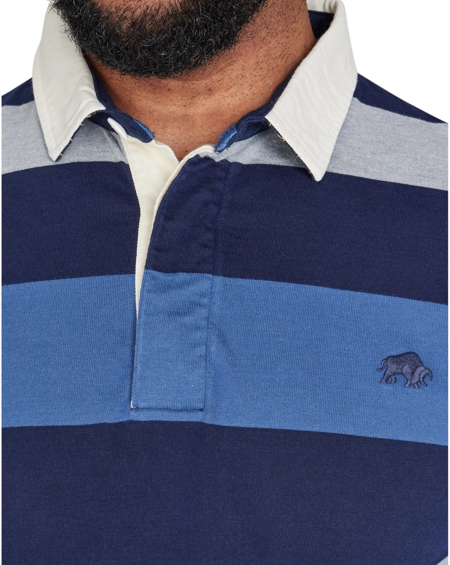 Raging Bull Long Sleeve Irregular Stripe Rugby Denim Blue