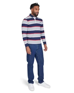 Raging Bull Long Sleeve Multi Stripe Rugby Grey Marl