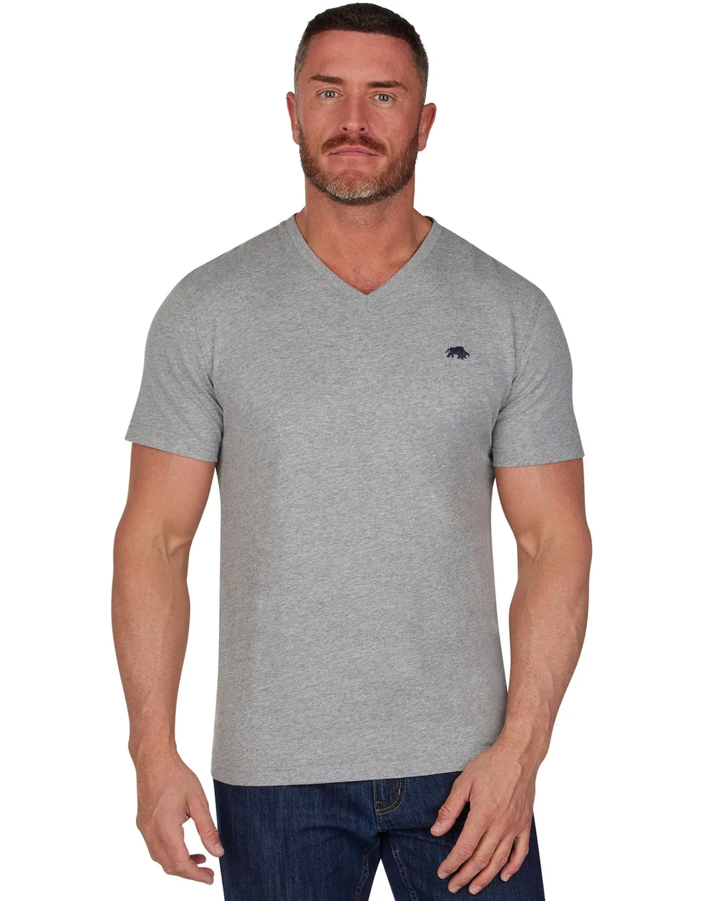 Raging Bull Organic V Neck Tee Grey Marl