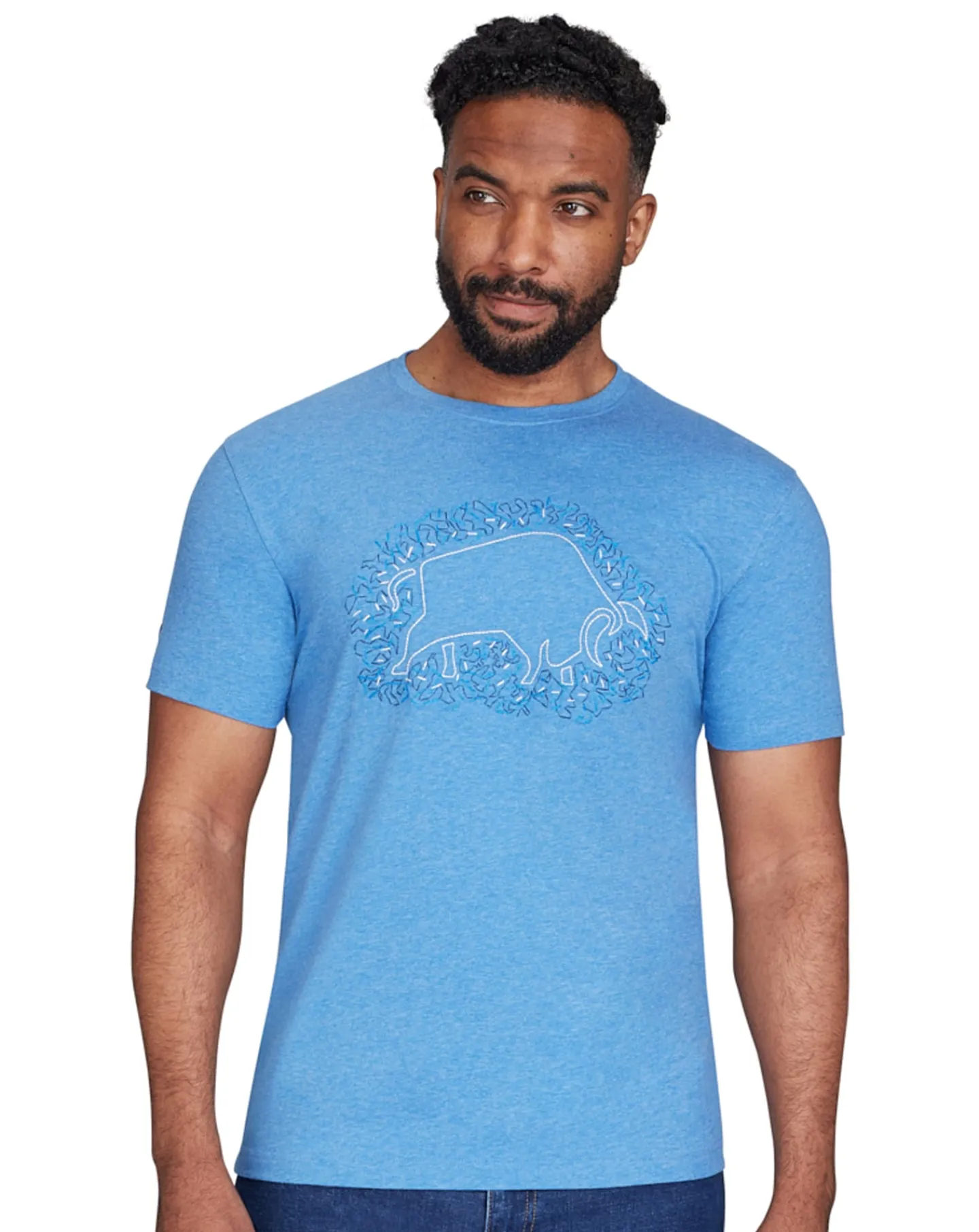 Raging Bull Scatter Stitch T-Shirt Denim Blue