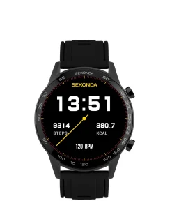 SEKONDA Active Plus 45mm Black Rubber Dual Strap Smart Watch