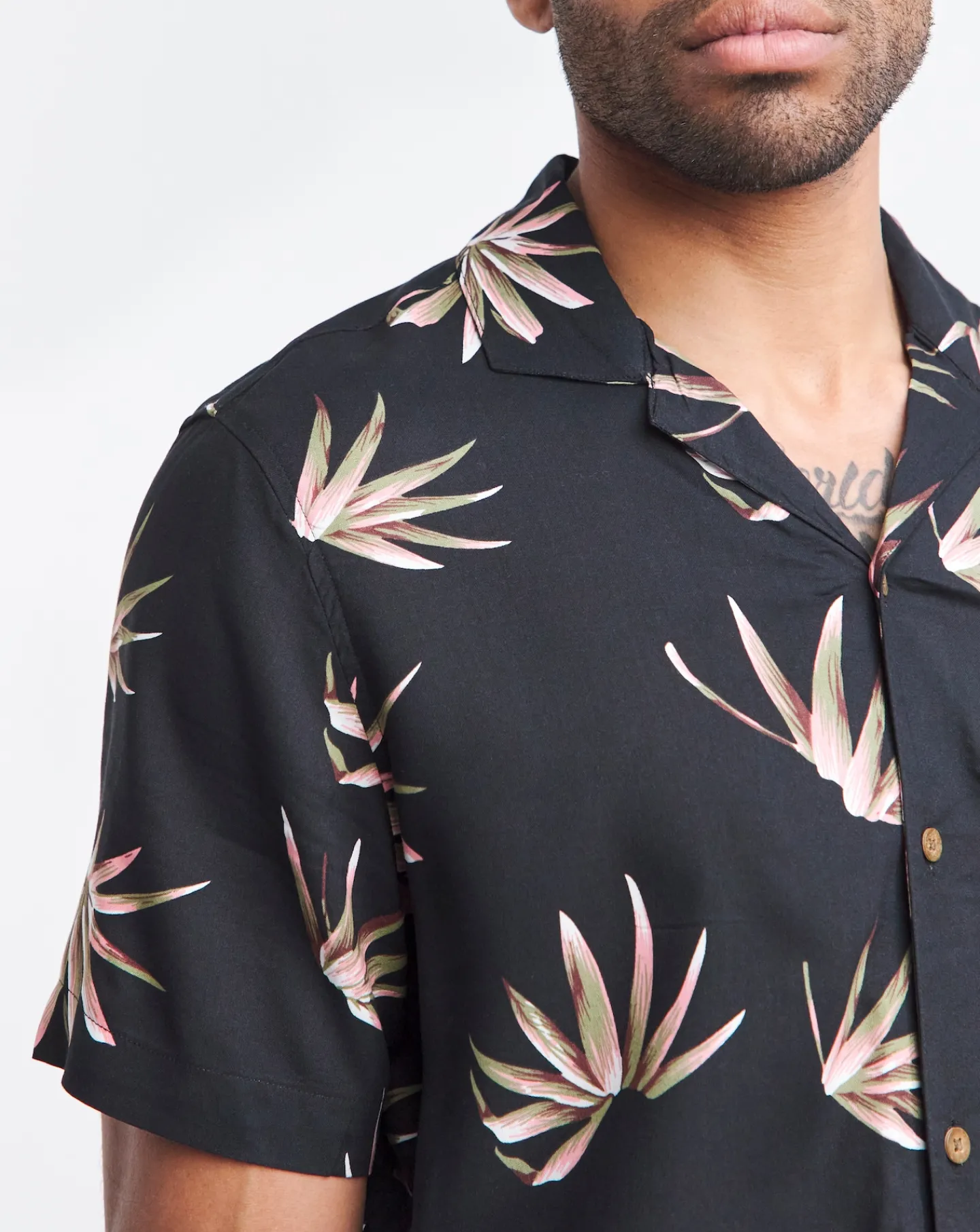 Jacamo Short Sleeve Leaf Print Cuban Collar Shirt