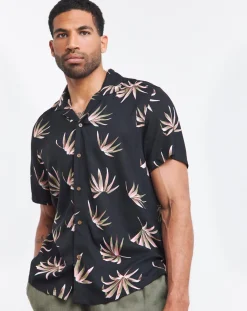 Jacamo Short Sleeve Leaf Print Cuban Collar Shirt
