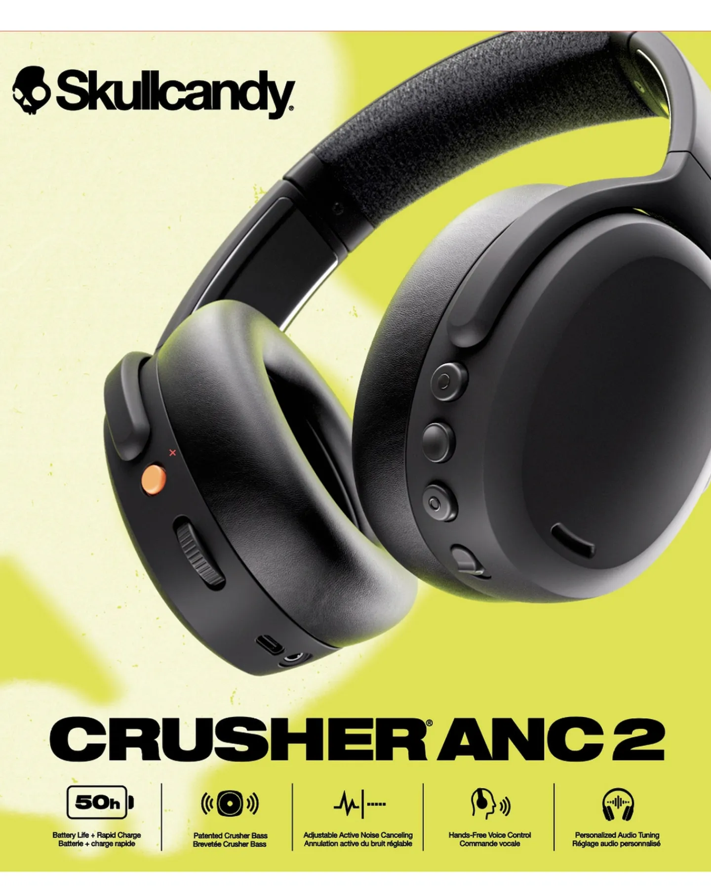 Skullcandy Crusher ANC 2 Wireless Over-ear Headphones - True Black