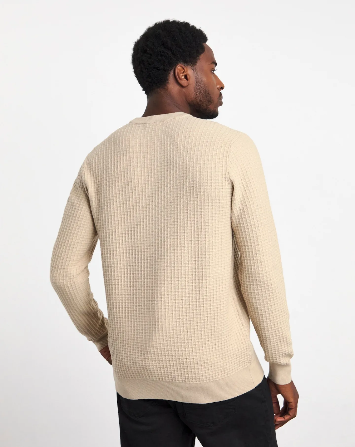 Jacamo Grid Textured Knitted Crew Neck Jumper