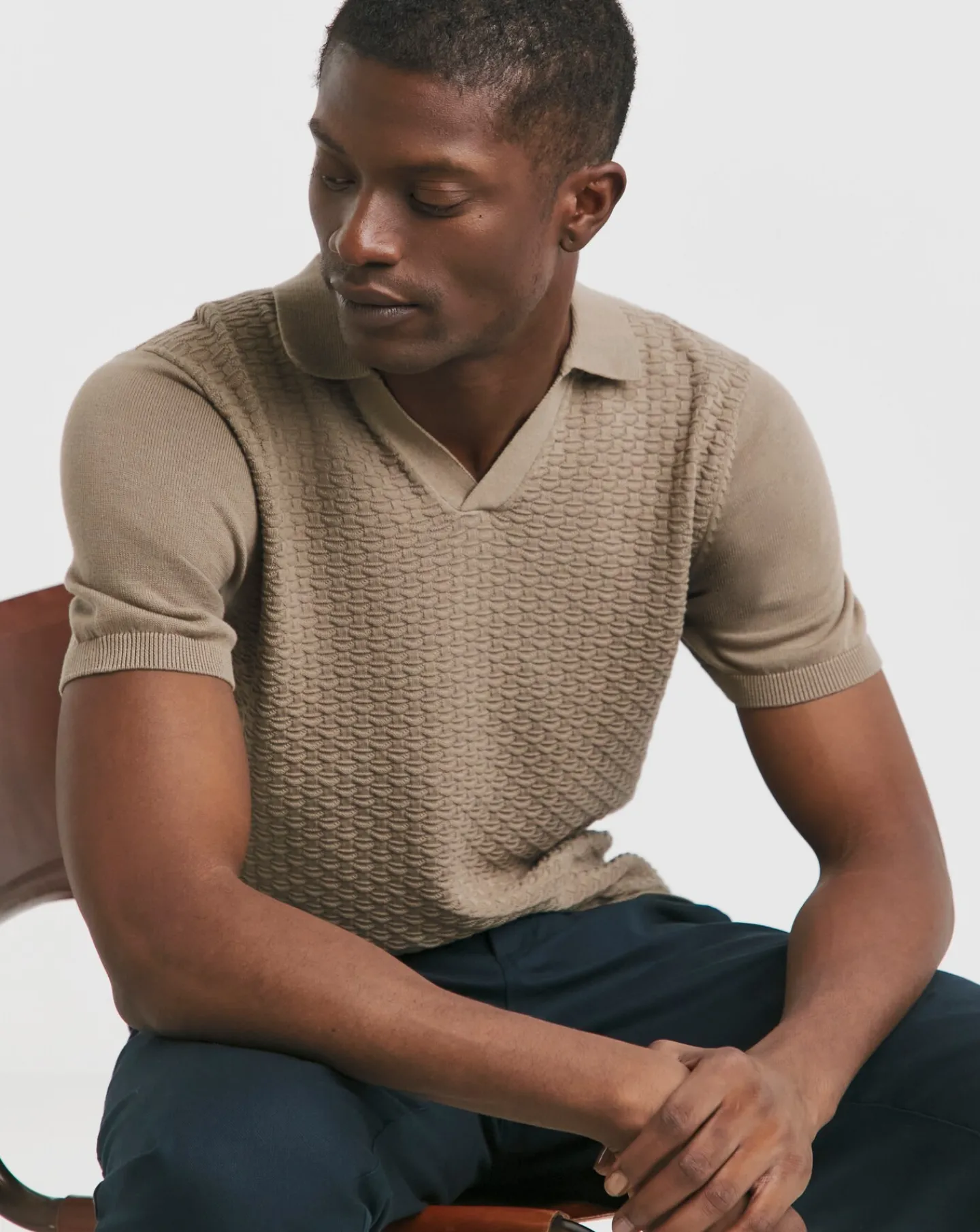 Jacamo Short Sleeve Textured Revere Knit Polo