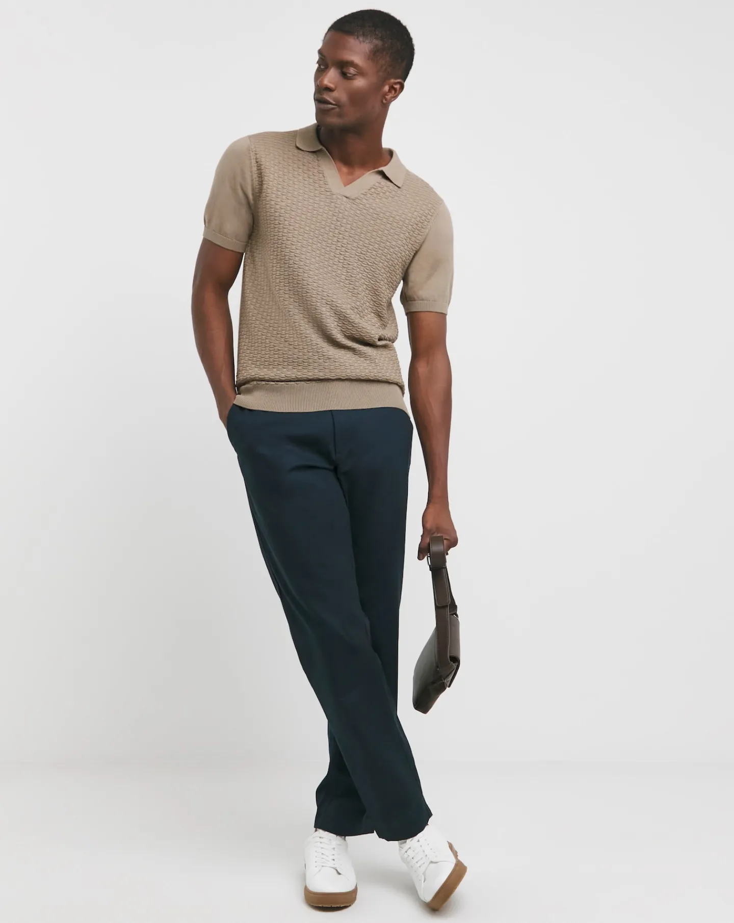 Jacamo Short Sleeve Textured Revere Knit Polo
