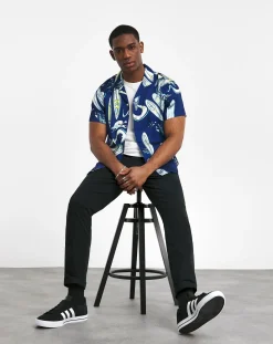 Jacamo Surf Board Print Short Sleeve Cuban Collar Shirt