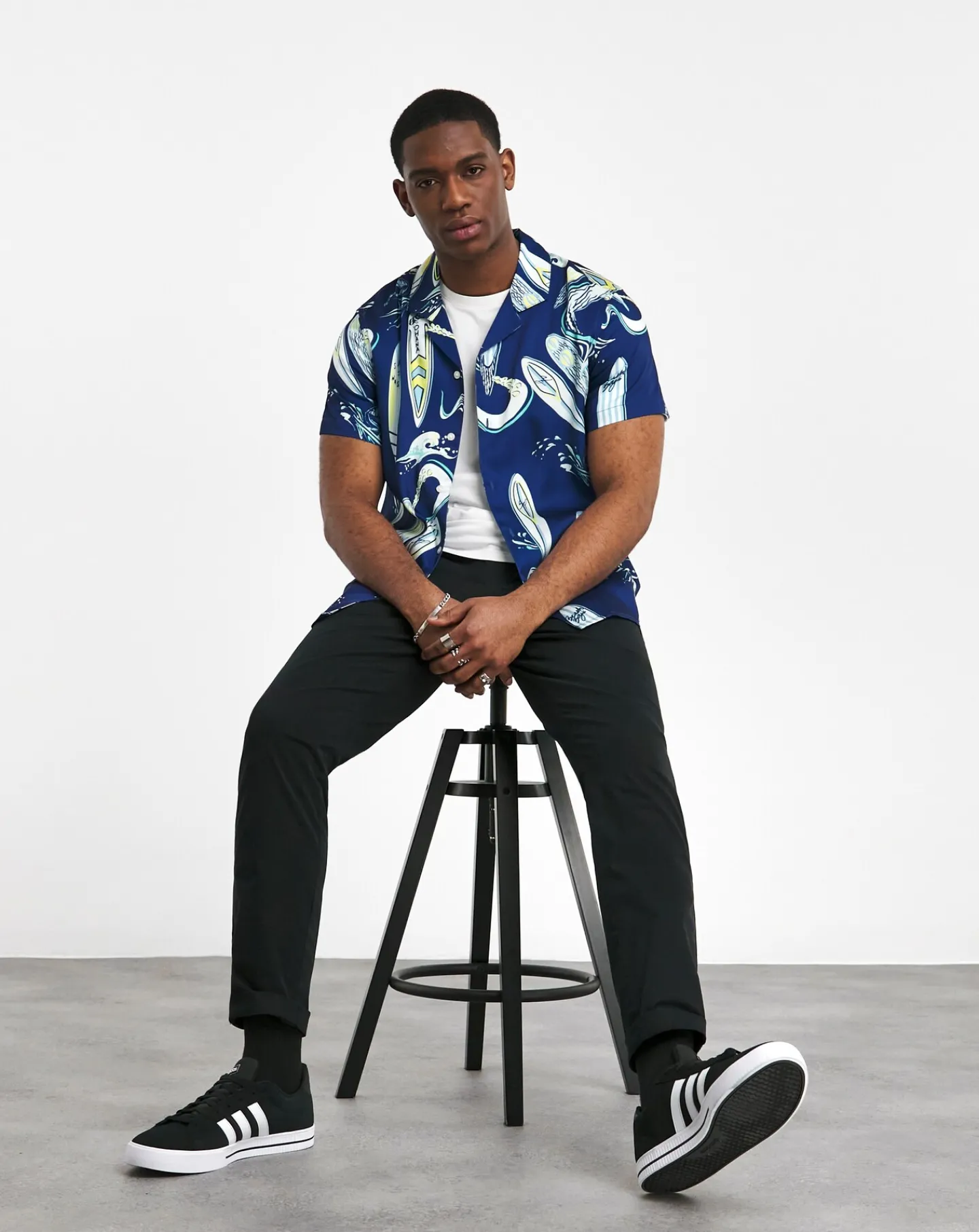 Jacamo Surf Board Print Short Sleeve Cuban Collar Shirt