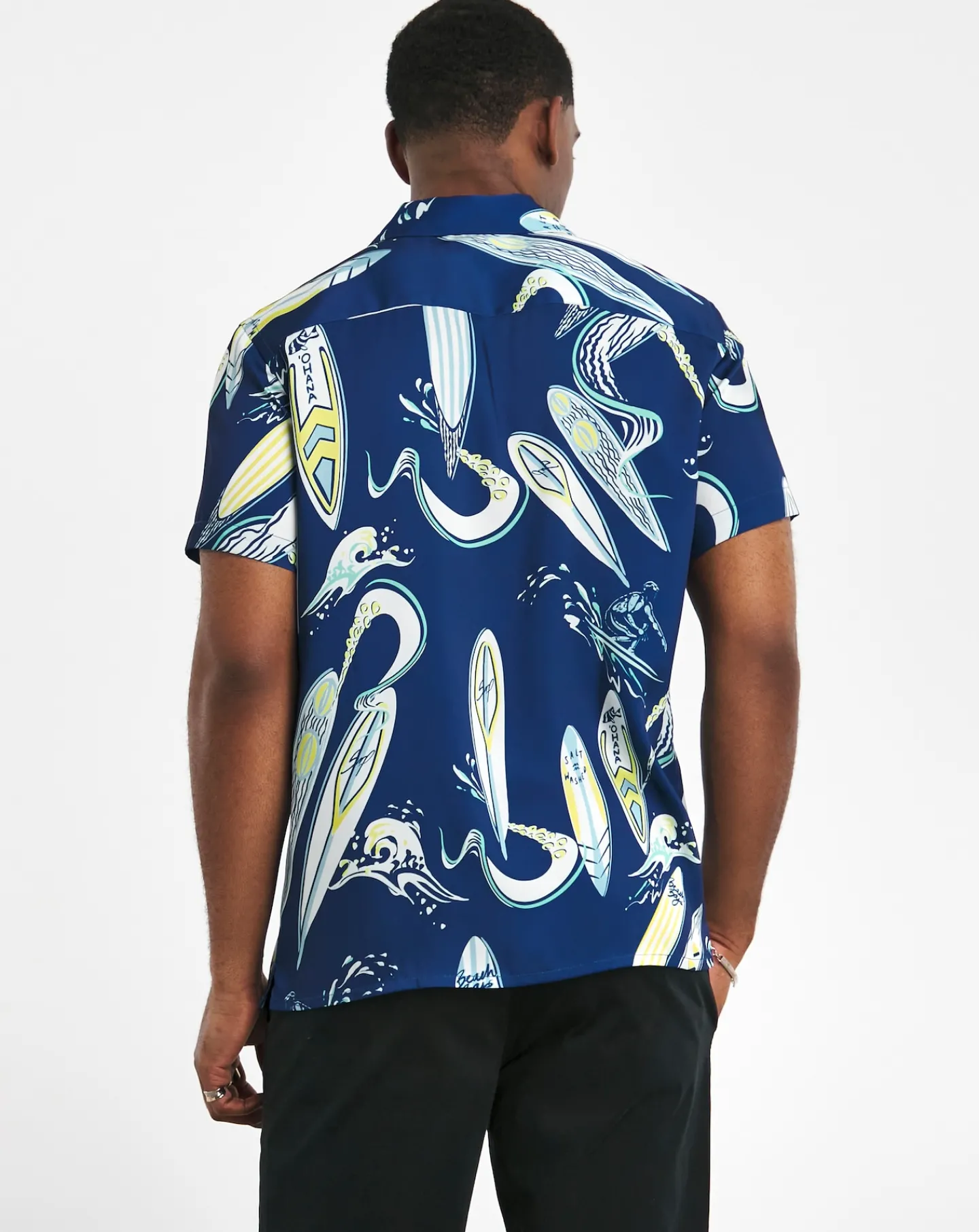 Jacamo Surf Board Print Short Sleeve Cuban Collar Shirt