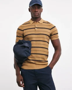 Jacamo Textured Stripe Knitted Polo