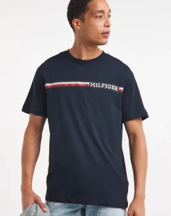 Tommy Hilfiger Striped Chest Logo Navy T-Shirt