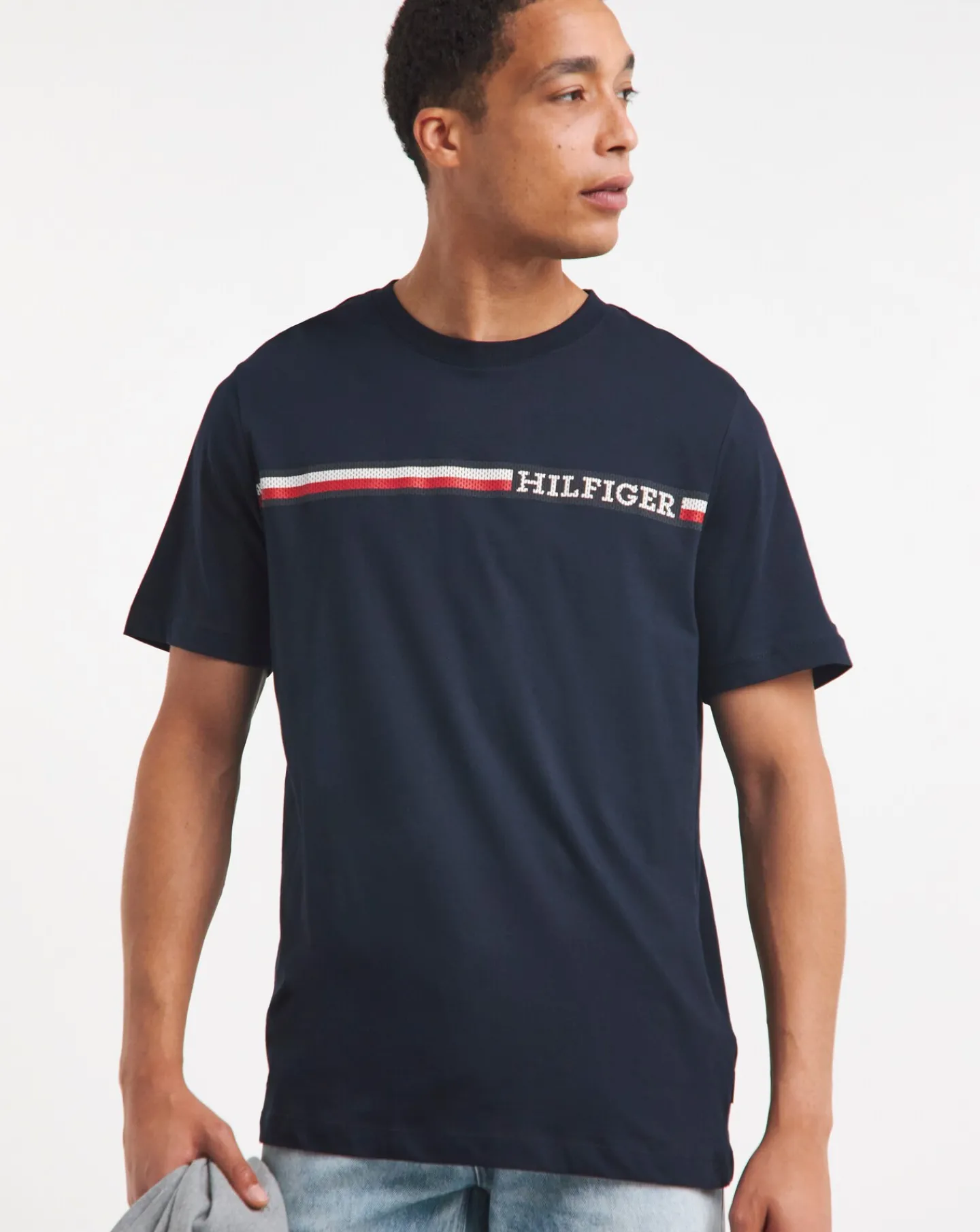 Tommy Hilfiger Striped Chest Logo Navy T-Shirt